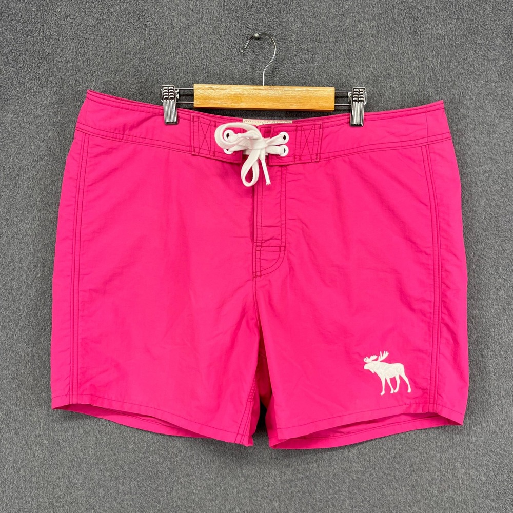 Abercrombie & Fitch Swim Trunks Mens XL Pink Embroidered Moose Logo Board Shorts